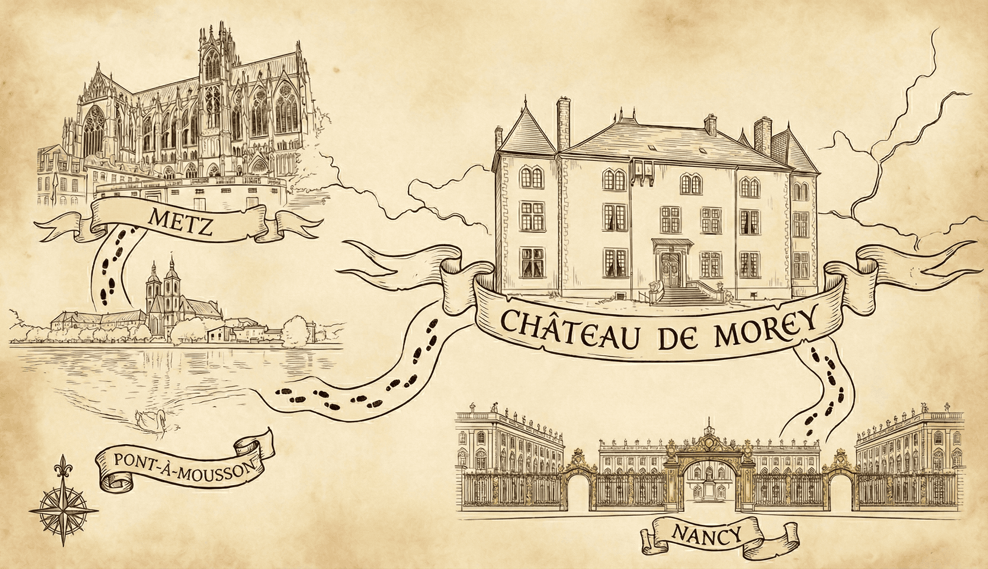 Localisation Château de Morey près de Nancy et Metz, également Pont à mousson