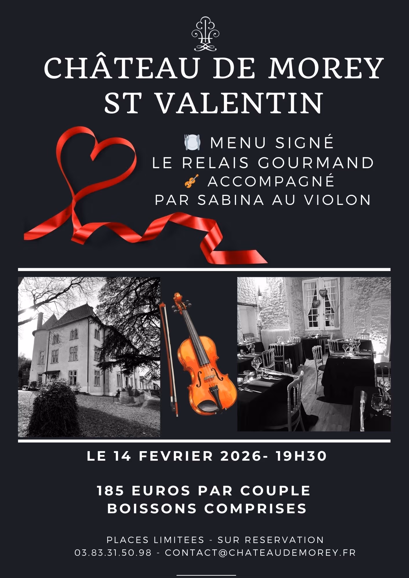 Valentinstag 2026 im Château de Morey: Abendessen mit Tanz und Live-Violine